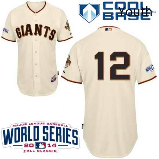 Youth Majestic San Francisco Giants 12 Joe Panik Replica Cream Home Cool Base w2014 World Series Patch MLB Jersey